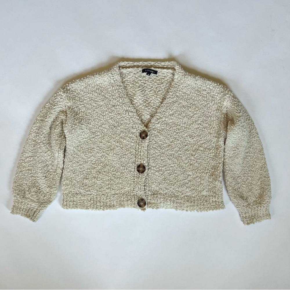 Papermoon Ivory Cropped Button Down Cardigan Sweater, Size Medium